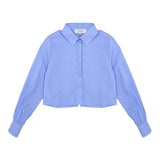 Vicolo Camicia Tinta Unita Mod Crop Con Fantasia A Righe Azzurro Per Neonata