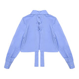 Vicolo Camicia Tinta Unita Mod Crop Con Fantasia A Righe Azzurro Per Neonata
