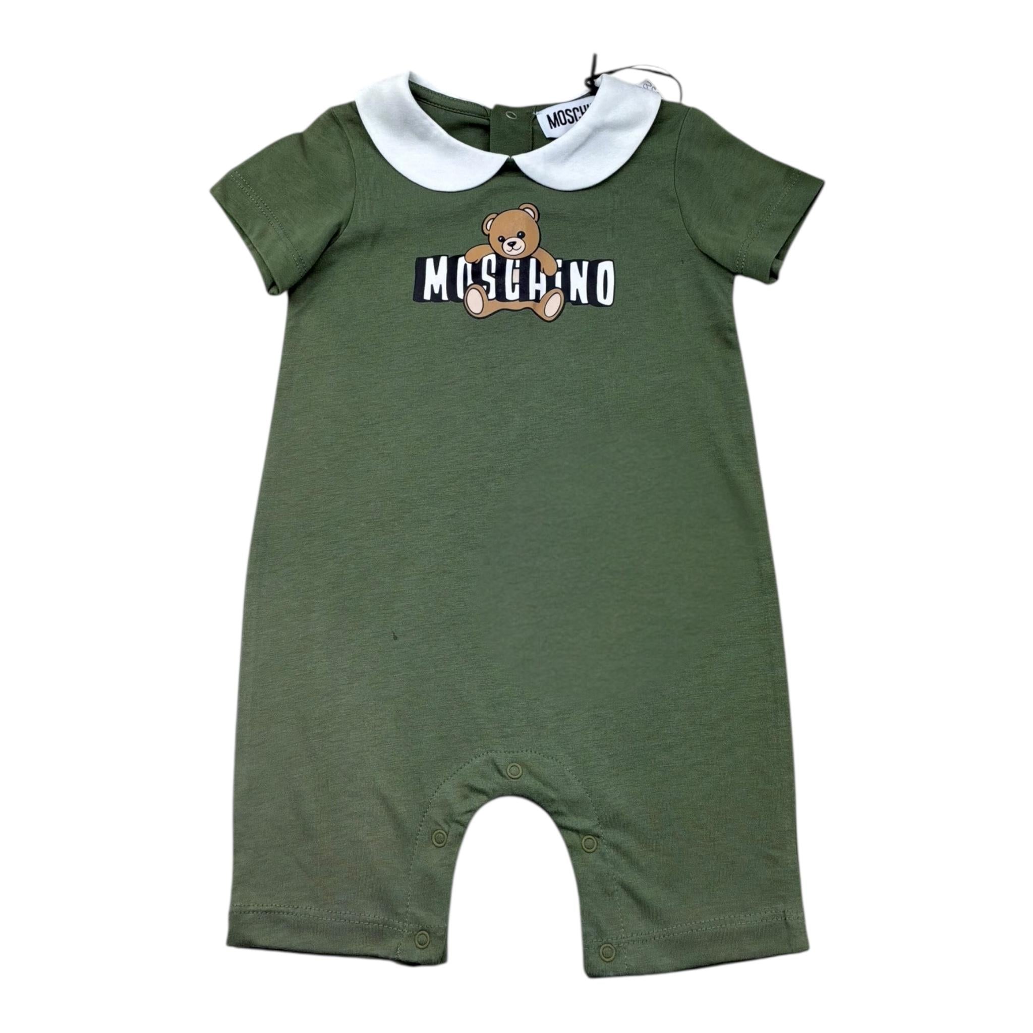Moschino Pagliaccetto Mezza Manica Tinta Unita con Colletto per Neonato MNY03Y VERDE MOSCHINO 