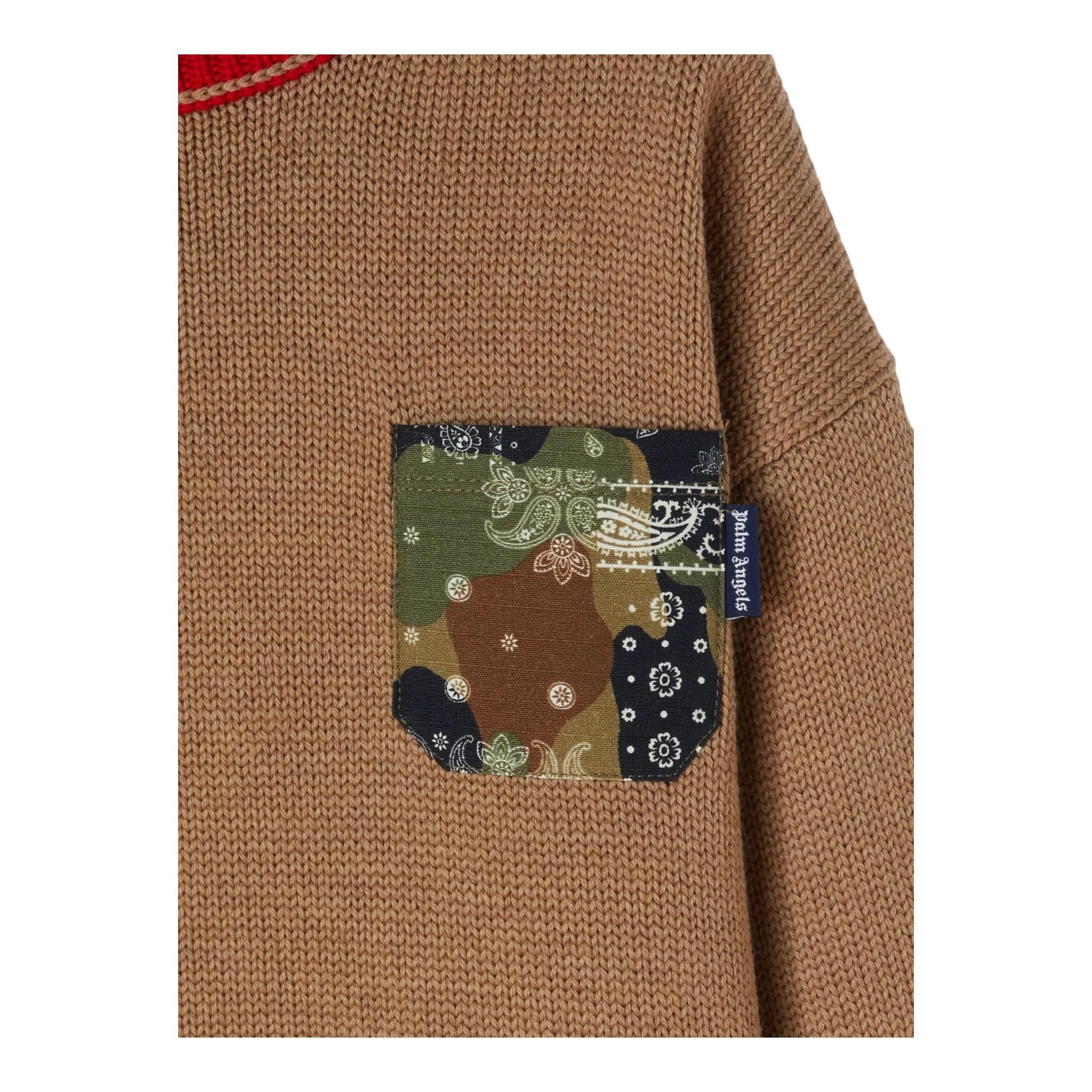 PALM ANGELS maglia girocollo tinta unita con ricami e taschino Cammello per Bambino PBHE001F23 CAMMELLO PALM ANGELS 