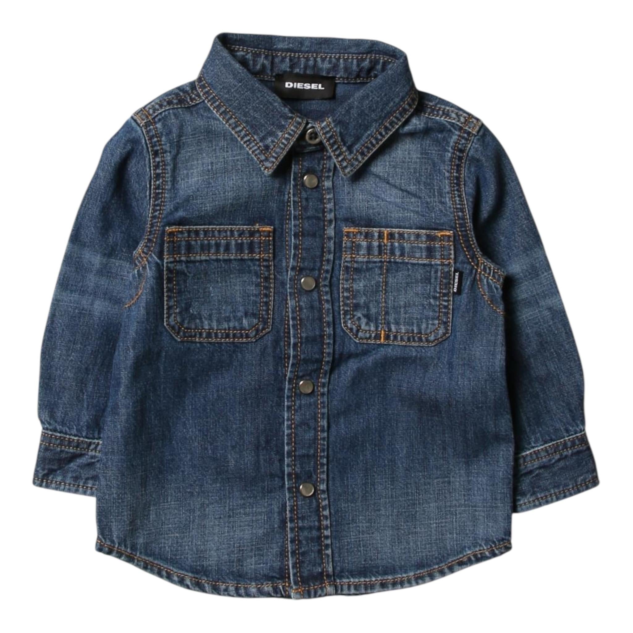 Diesel Camicia In Denim Tinta Unita Manica Lunga per Neonato 00K24H BLU DIESEL 