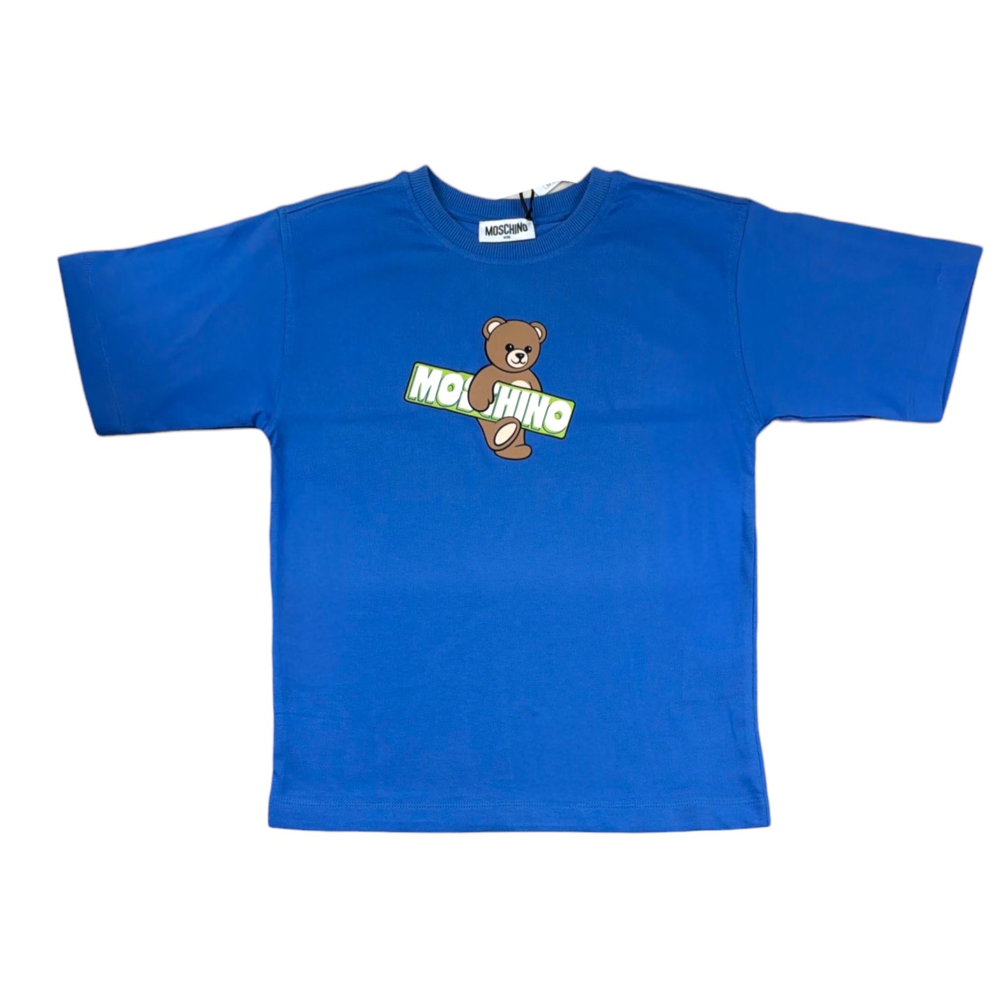 Moschino T-Shirt Girocollo Tinta Unita con Stampa per Bambino HYM03S COBALTO MOSCHINO 