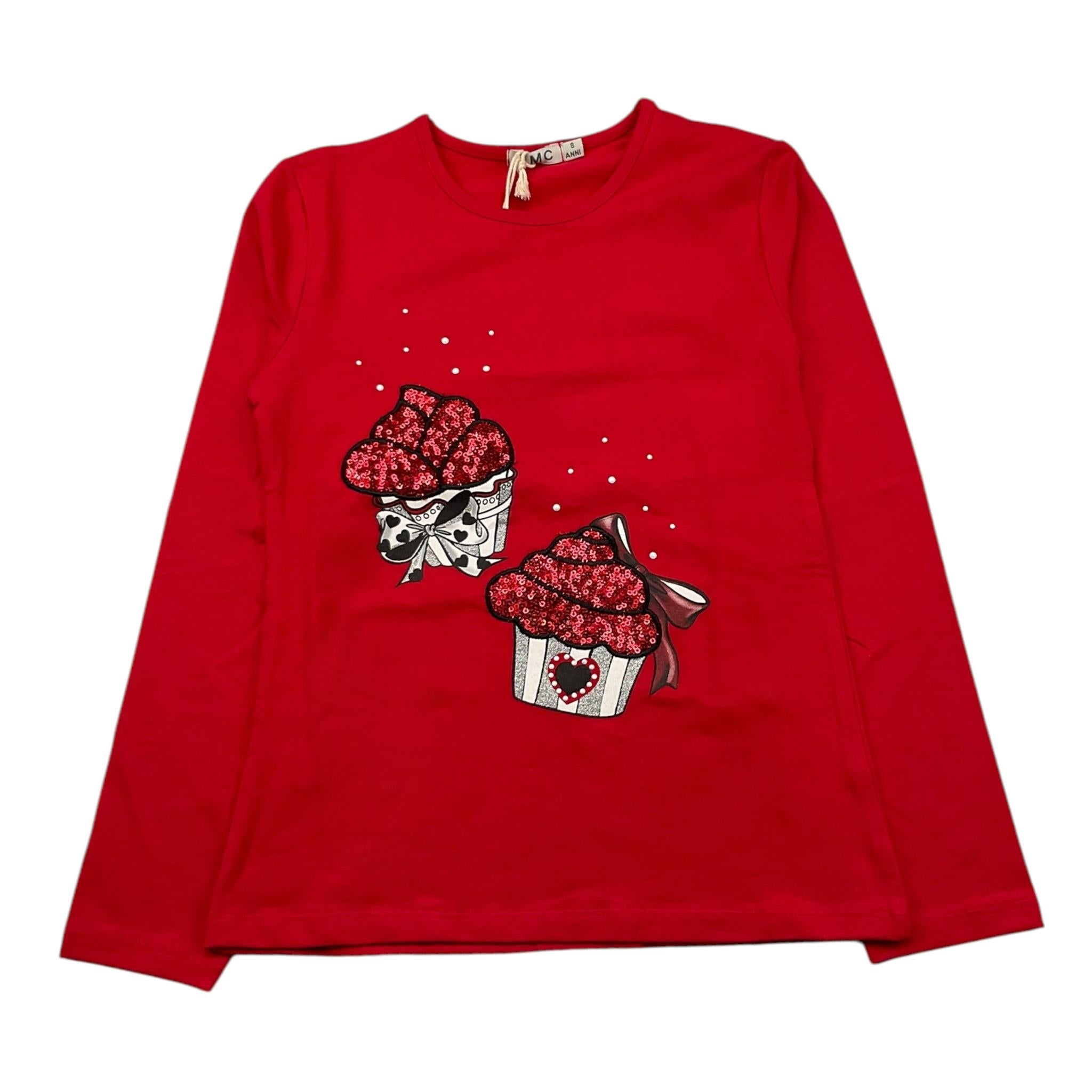 EMC shirt girocollo tinta unita con stampa paillettata Rosso per Bambina BX2298 ROSSO EMC 