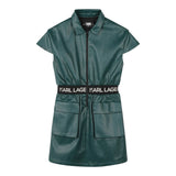 KARL LAGERFELD abito mezza manica tinta unita in ecopelle Verde per Bambina Z30187 VERDE KARL LAGERFELD 