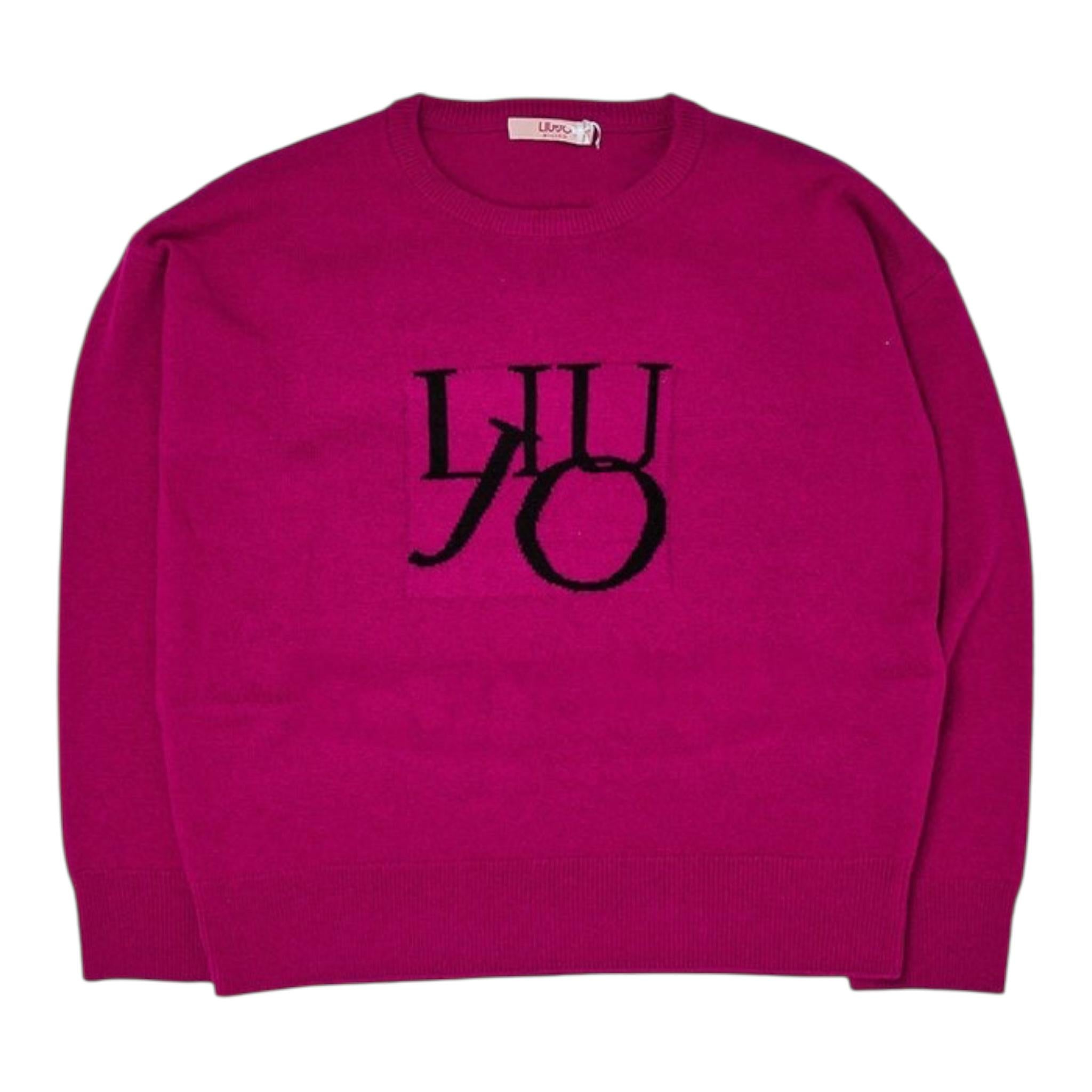 LIU JO maglia girocollo tinta unita con logo Fuxia per Bambina GF3061 FUXIA LIU JO 