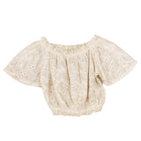 Dixie Top Mezza Manica Tinta Unita In Pizz Sangallo Beige Per Bambina