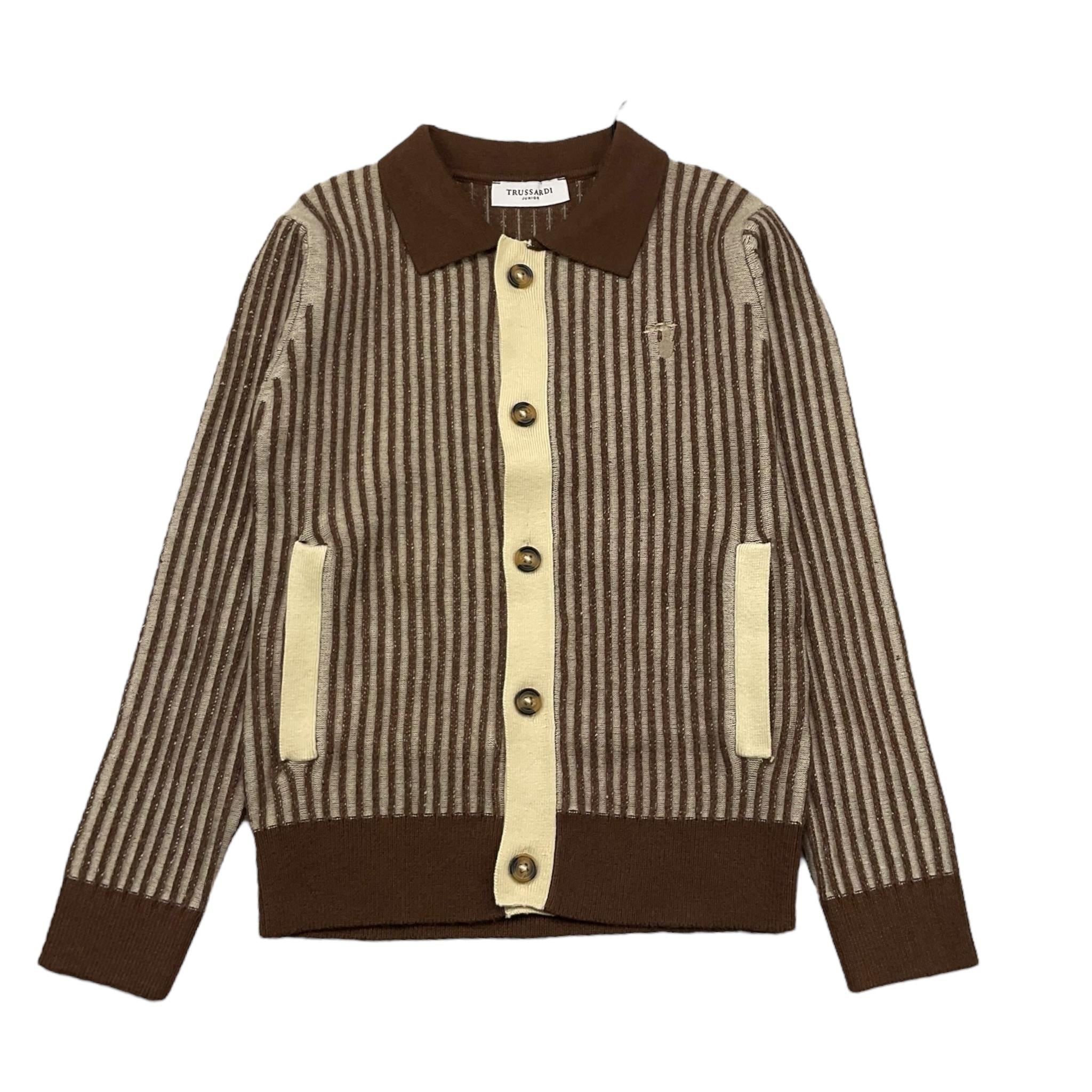 TRUSSARDI cardigan bicolore con profili in contrasto Marrone per Bambino TBA25039 MARRONE TRUSSARDI 