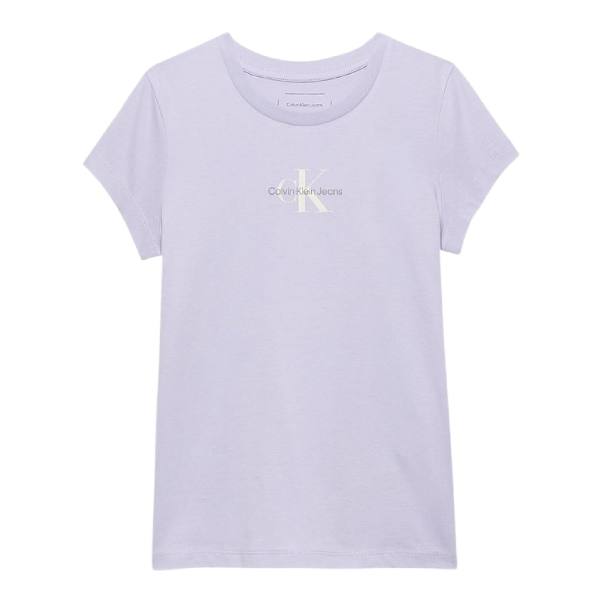 Calvin Klein T-Shirt Girocollo Tinta Unita con Stampa per Bambino IG0IG01470XX LILLA CALVIN KLEIN 