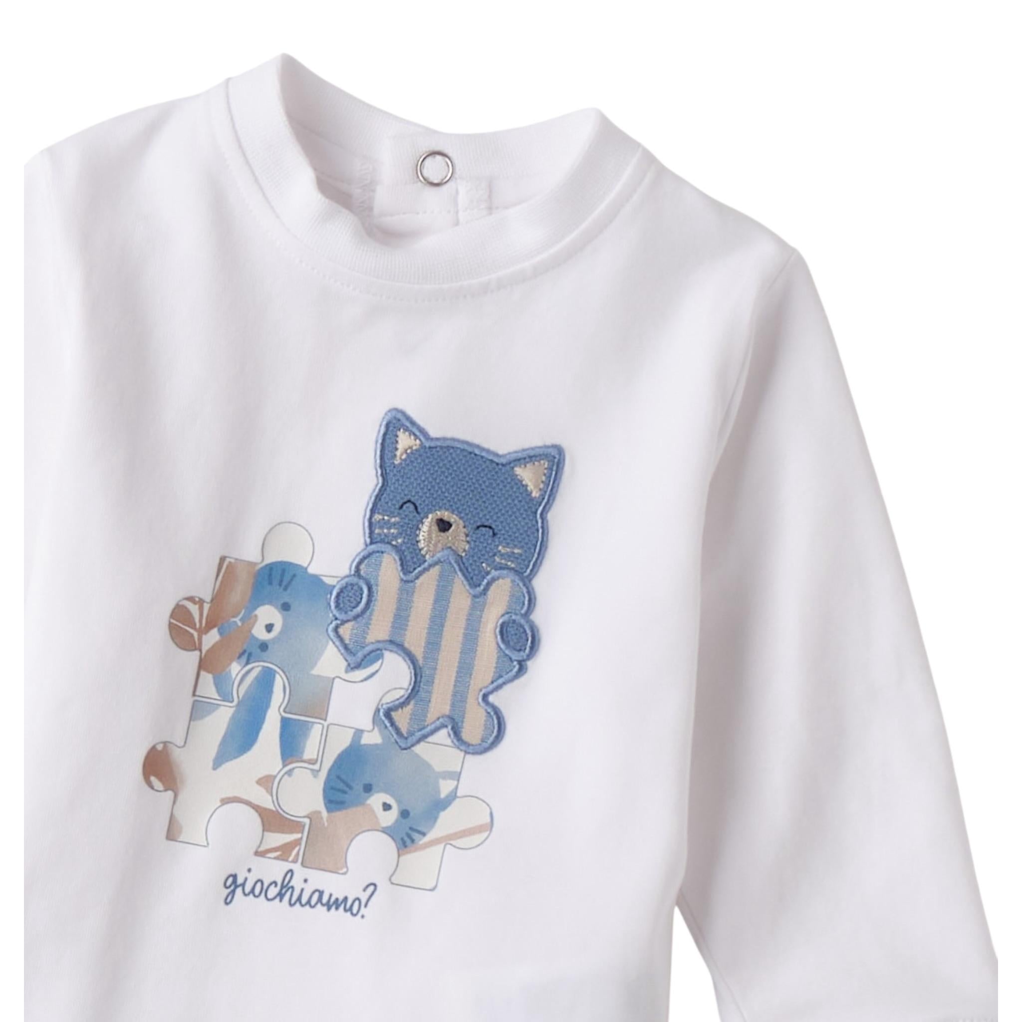 Mini Banda Shirt Tinta Unita Girocollo con Stampa per Neonato 3B608 BIANCO MINI BANDA 