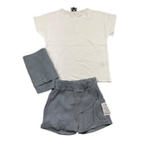 Minimo Completo 3 Pezzi T-Shirt-Bermuda-Sciarpa Bianco/Grigio Per Bambino