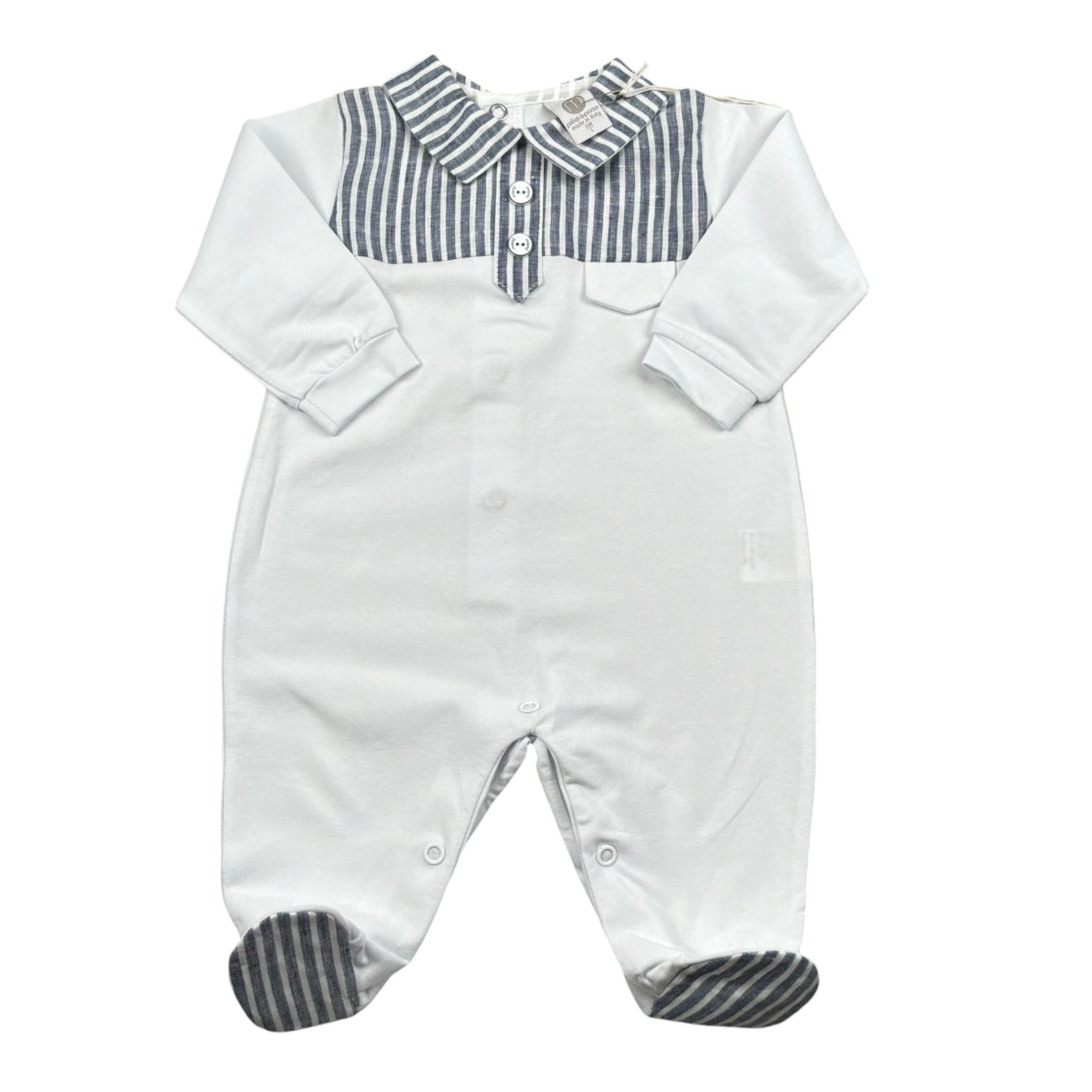 Marlu' Tutina Tinta Unita con Fantasia A Righe per Neonata EC5614 BIANCO MARLU' 