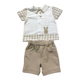 Marlu' Completo T-Shirt-Bermuda Bicolore Bianco/Beige Per Neonato