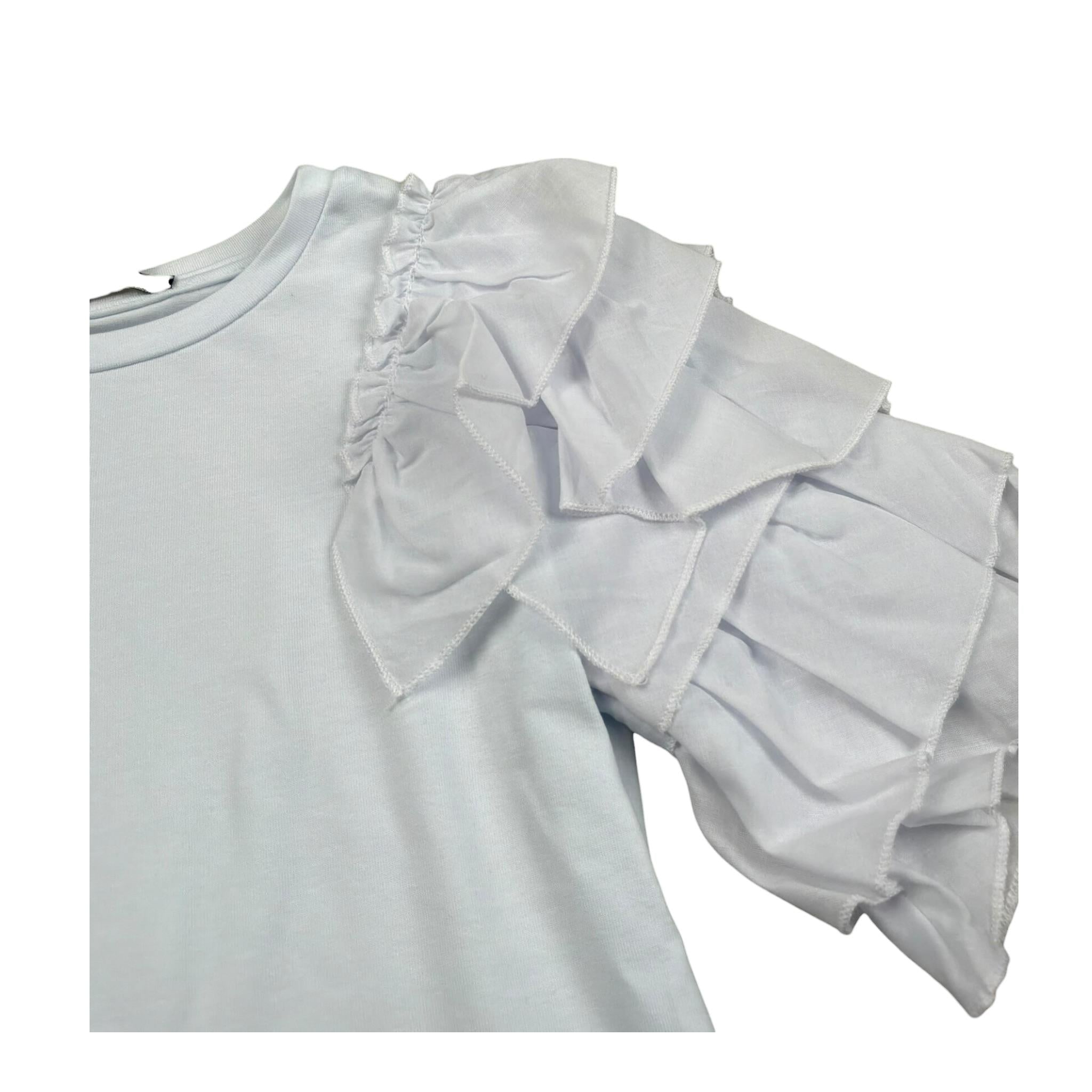 Manila Grace T-Shirt Girocollo Tinta Unita con Rouches per Bambina MG2655 BIANCO MANILA GRACE 