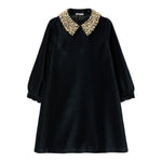 IL GUFO abito manica lunga tinta unita in velluto con collare Blu per Bambina A24VL595V0016J BLU IL GUFO 