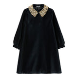 IL GUFO abito manica lunga tinta unita in velluto con collare Blu per Bambina A24VL595V0016J BLU IL GUFO 