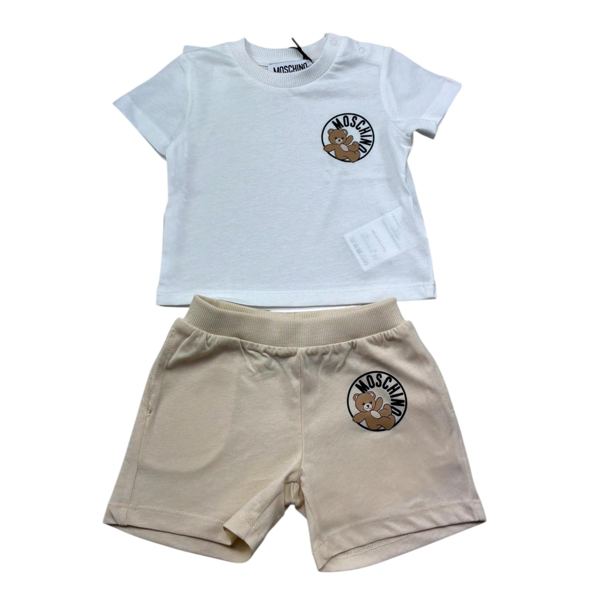 Moschino Completo 2 Pezzi T-Shirt-Bermuda Tinta Unita con Stampa per Neonato M6G00M BIANCO/BEIGE MOSCHINO 