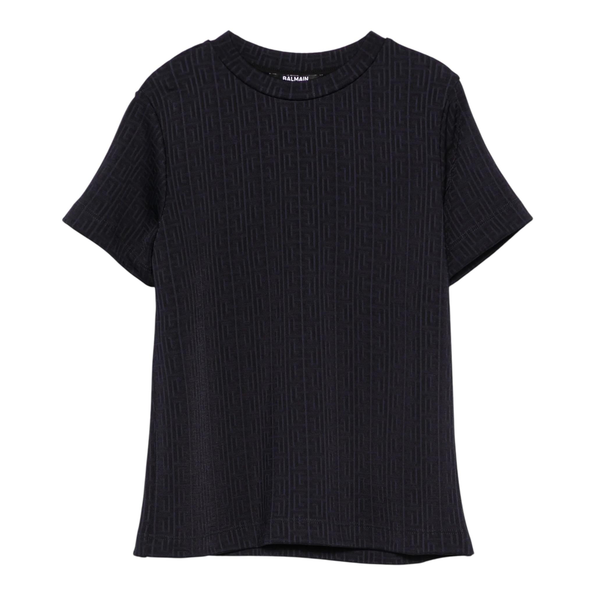 Balmain T-Shirt Girocollo Tinta Unita Logata per Bambino BW8R31X BLU BALMAIN 
