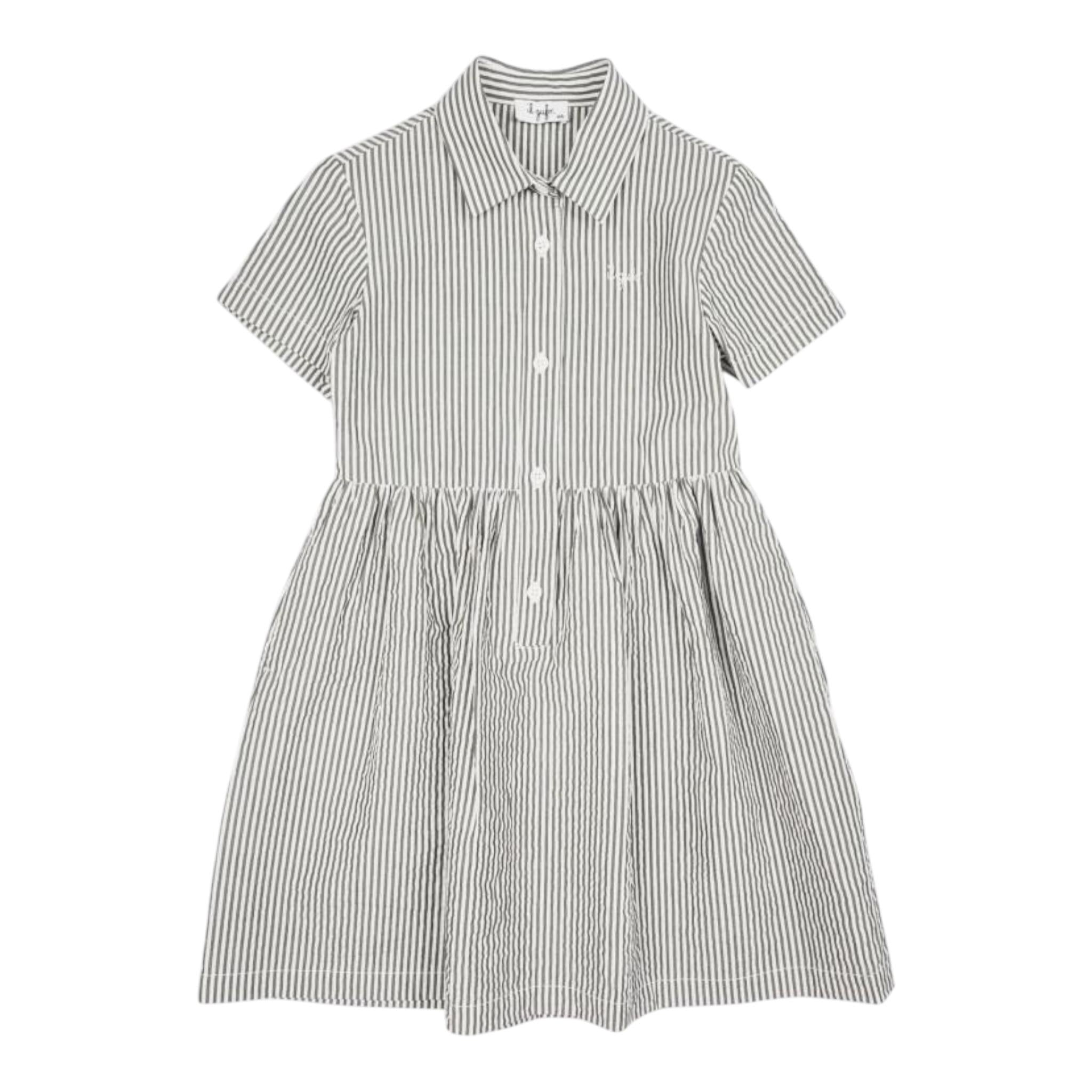 Il Gufo Abito Mezza Manica Tinta Unita con Fantasia A Righe per Bambina P25VM780C1080 BIANCO IL GUFO 