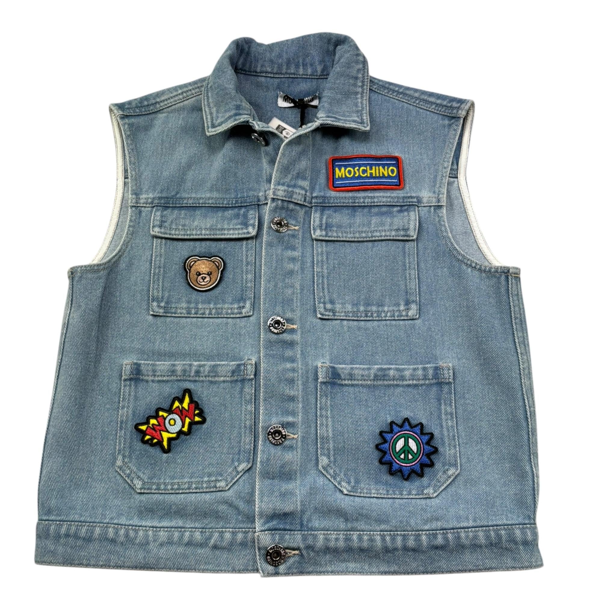 Moschino Giubbino Smanicato In Denim Tinta Unita per Bambina HUN001 BLU MOSCHINO 