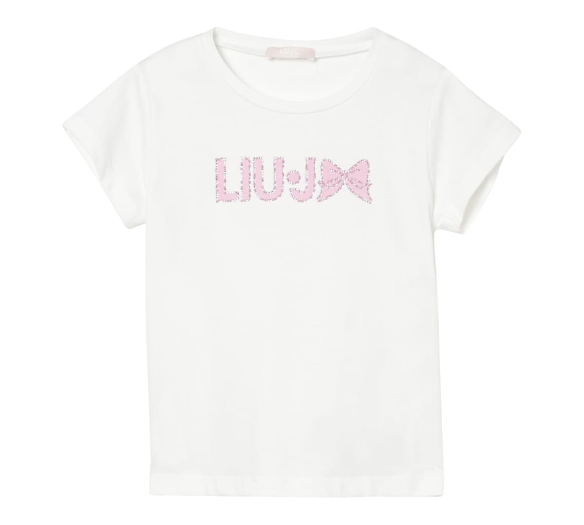 Liu Jo T-Shirt Girocollo Tinta Unita con Brillantini per Neonata KA5081NX BIANCO LIU JO 