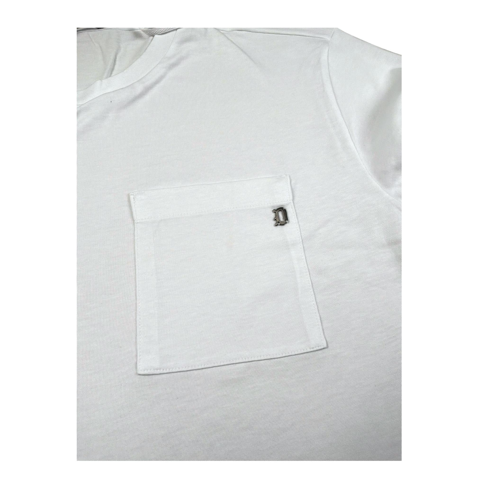 Dondup T-Shirt Girocollo Tinta Unita con Taschino per Bambino DMTS039 BIANCO DONDUP 