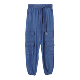 Liu Jo Pantlone Tinta Unita Effetto Denim Con Elastico In Vita Blu Per Bambina