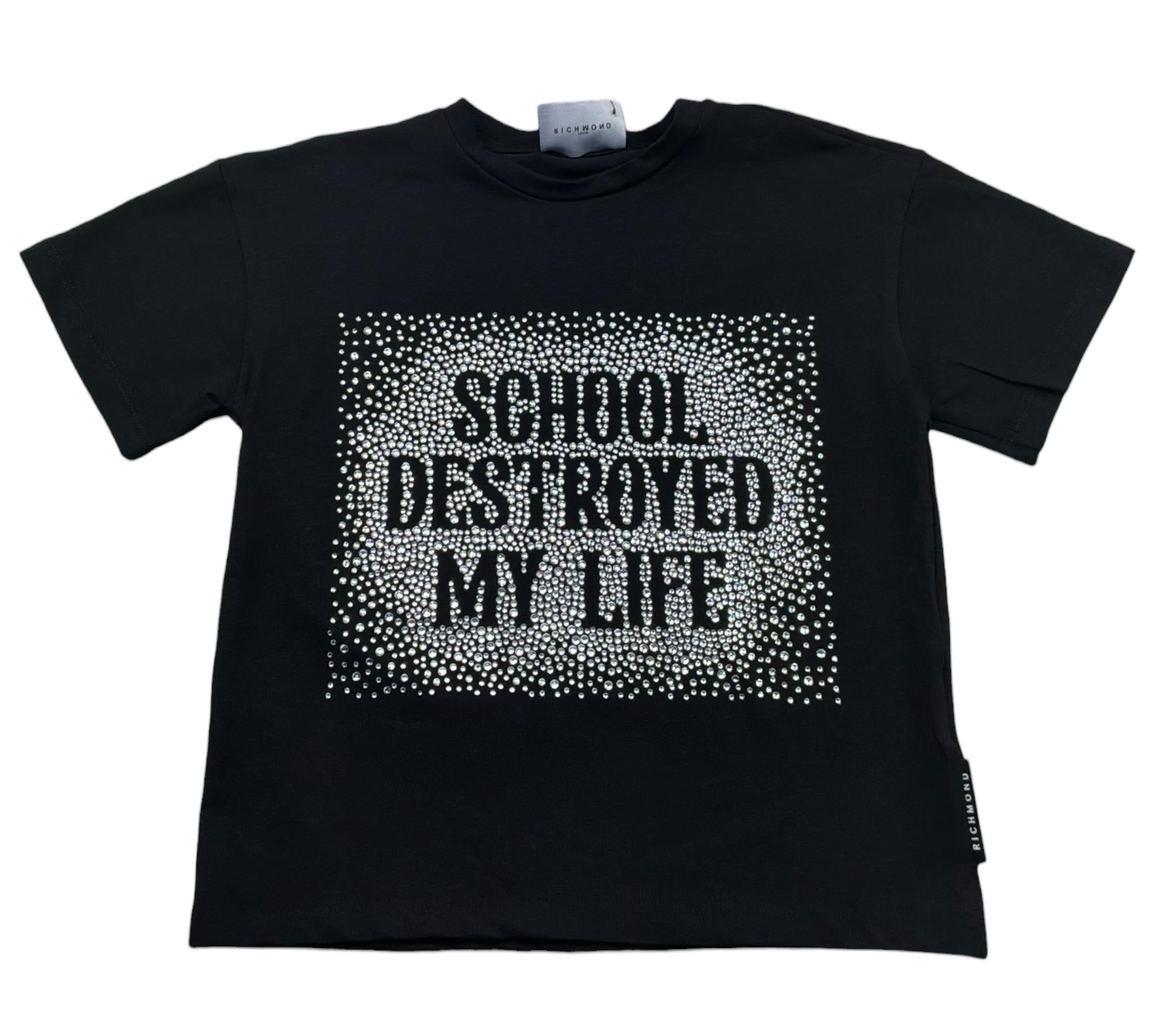 John Richmond T-Shirt Girocollo Tinta Unita con Brillantini per Bambina RGP26065TS NERO JOHN RICHMOND 