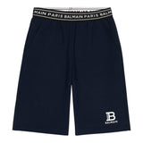 Balmain Bermuda In Felpa Tinta Unita Con Elastico In Vita Logato Blu Per Bambino
