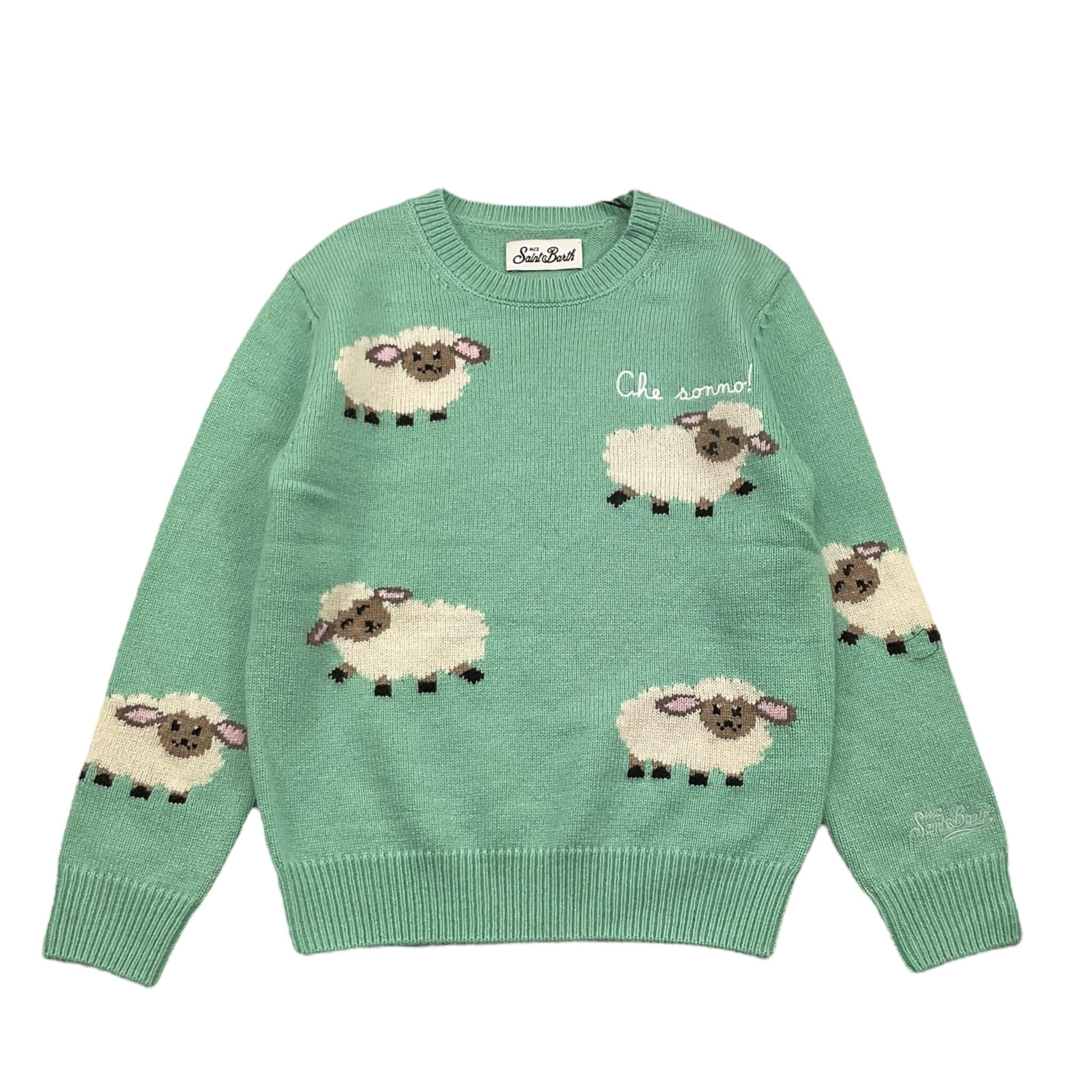 SAINT BARTH maglia girocollo tinta unita con stampa Verde per Bambina SHEEP VERDE SAINT BARTH 