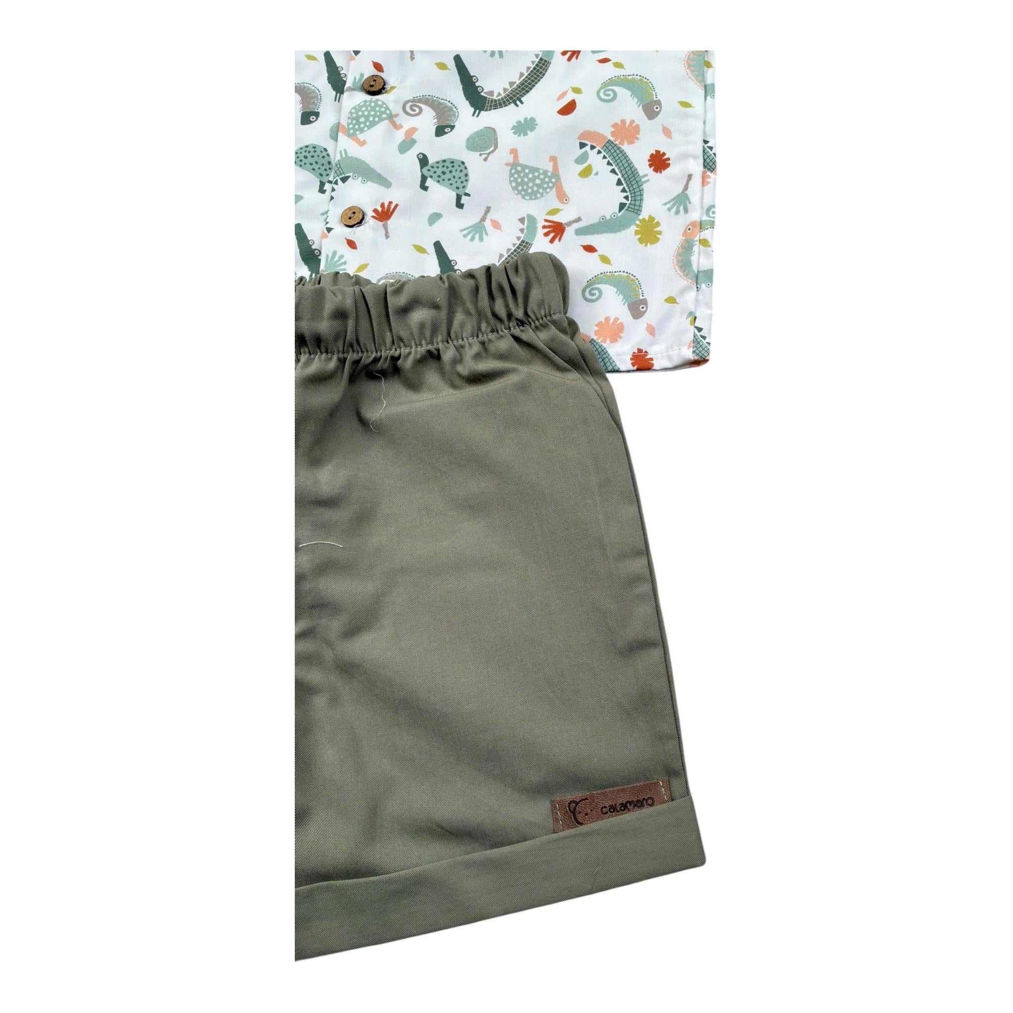 Calamaro Completo 2 Pezzi Camicia-Bermuda per Bambino 17940J BIANCO/VERDE CALAMARO 