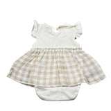 Petit Indi Pagliaccetto Bicolore con Fantasia A Quadri per Neonata SS25B0815 BIANCO/BEIGE PETIT INDI 