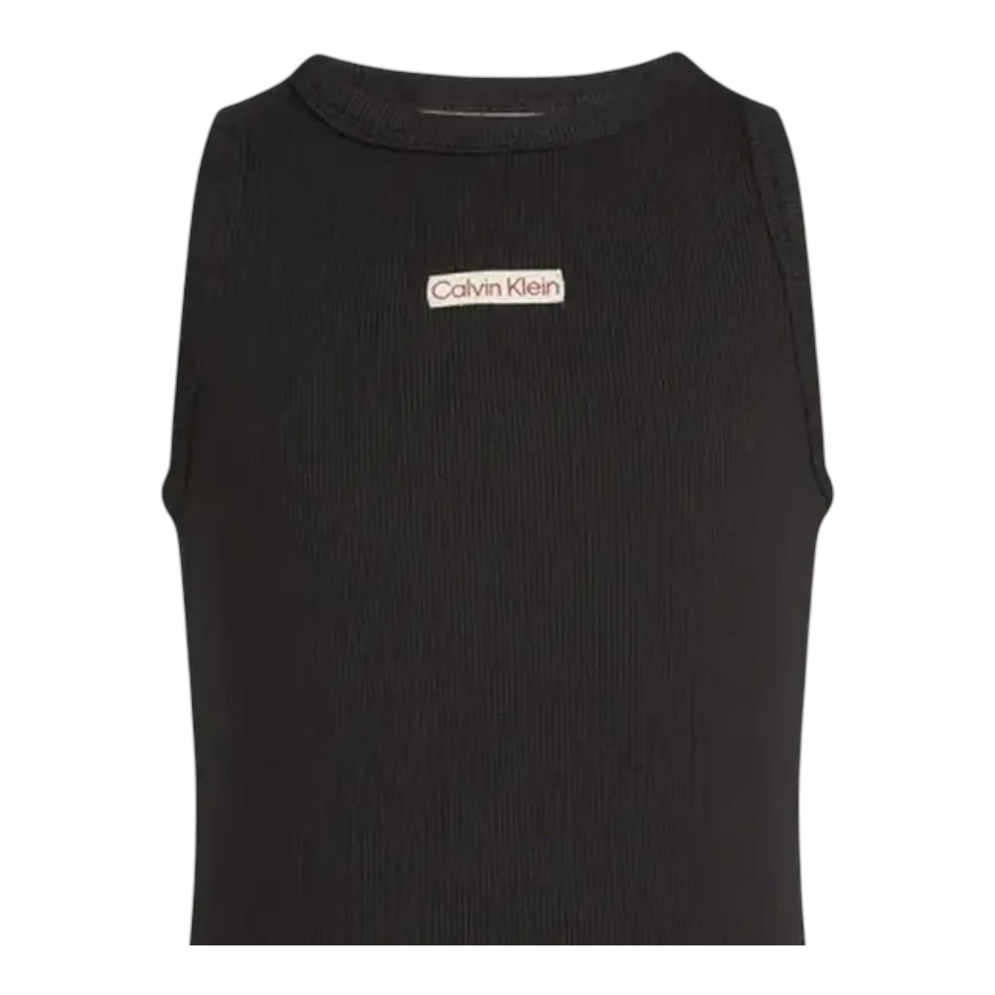 Calvin Klein Canotta Tinta Unita Giromanica con Stampa per Bambina IG0IG02871X NERO CALVIN KLEIN 