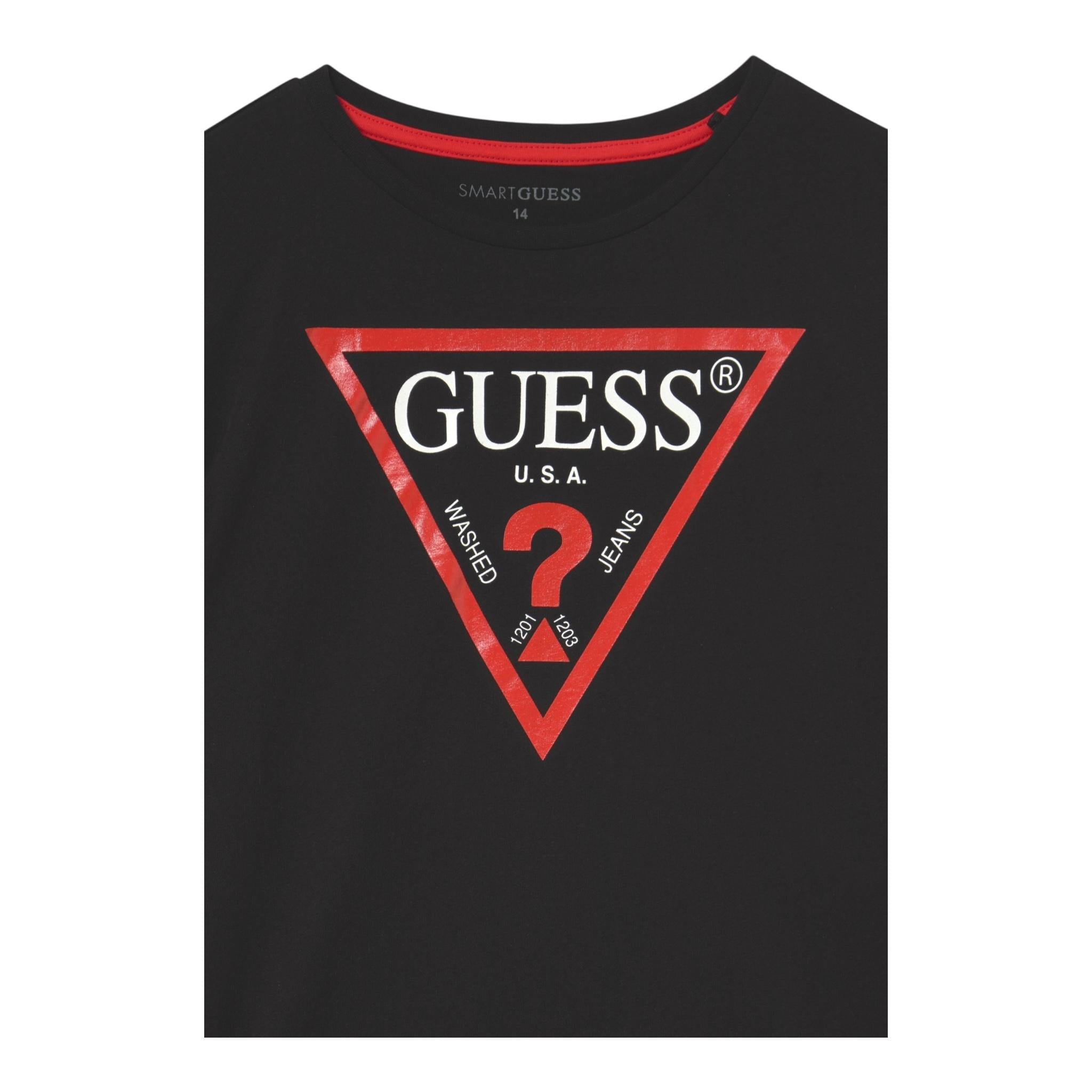 Guess T-Shirt Girocollo Tinta Unita con Stampa per Bambino N73I55K5M20 NERO GUESS 
