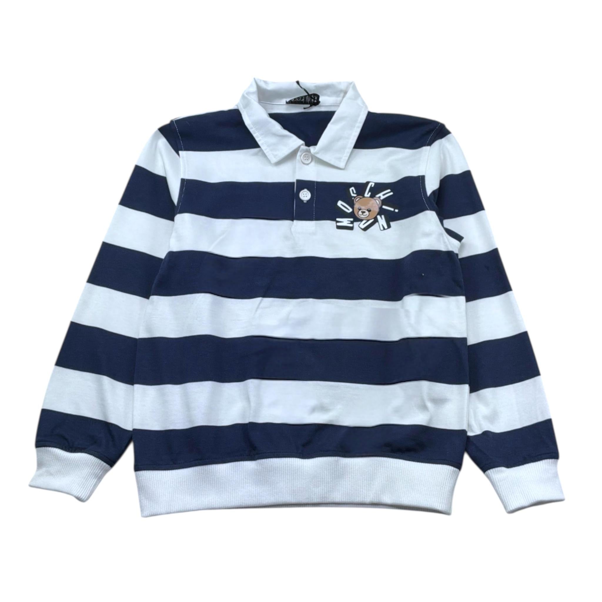 Moschino Polo Manica Lunga Bicolore con Fantasia A Righe per Bambino HUO010 BIANCO/BLU MOSCHINO 