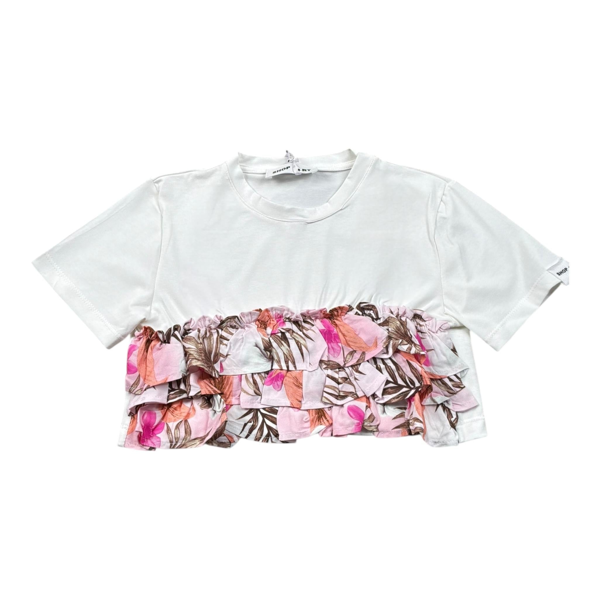 Shopart T-Shirt Modello Crop Tinta Unita con Fantasia per Bambina SAJKS000434 BIANCO SHOPART 