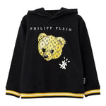 PHILIPPE PLEIN felpa chiusa con cappuccio tinta unita con logo Nero per Bambino 25F005 NERO PHILIPPE PLEIN 