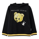 PHILIPPE PLEIN felpa chiusa con cappuccio tinta unita con logo Nero per Bambino 25F005 NERO PHILIPPE PLEIN 