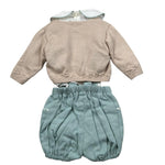 Marlu' Complet 3 Pezzi Camicia-Pagliaccetto-Cardigan per Neonato EM60560 BEIGE/VERDE MARLU' 
