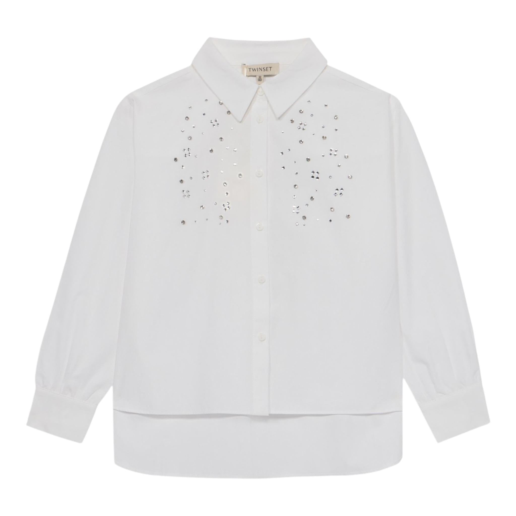 Twinset Camicia Tinta Unita con Brillantini per Bambina 251GJ2QM0 BIANCO TWINSET 