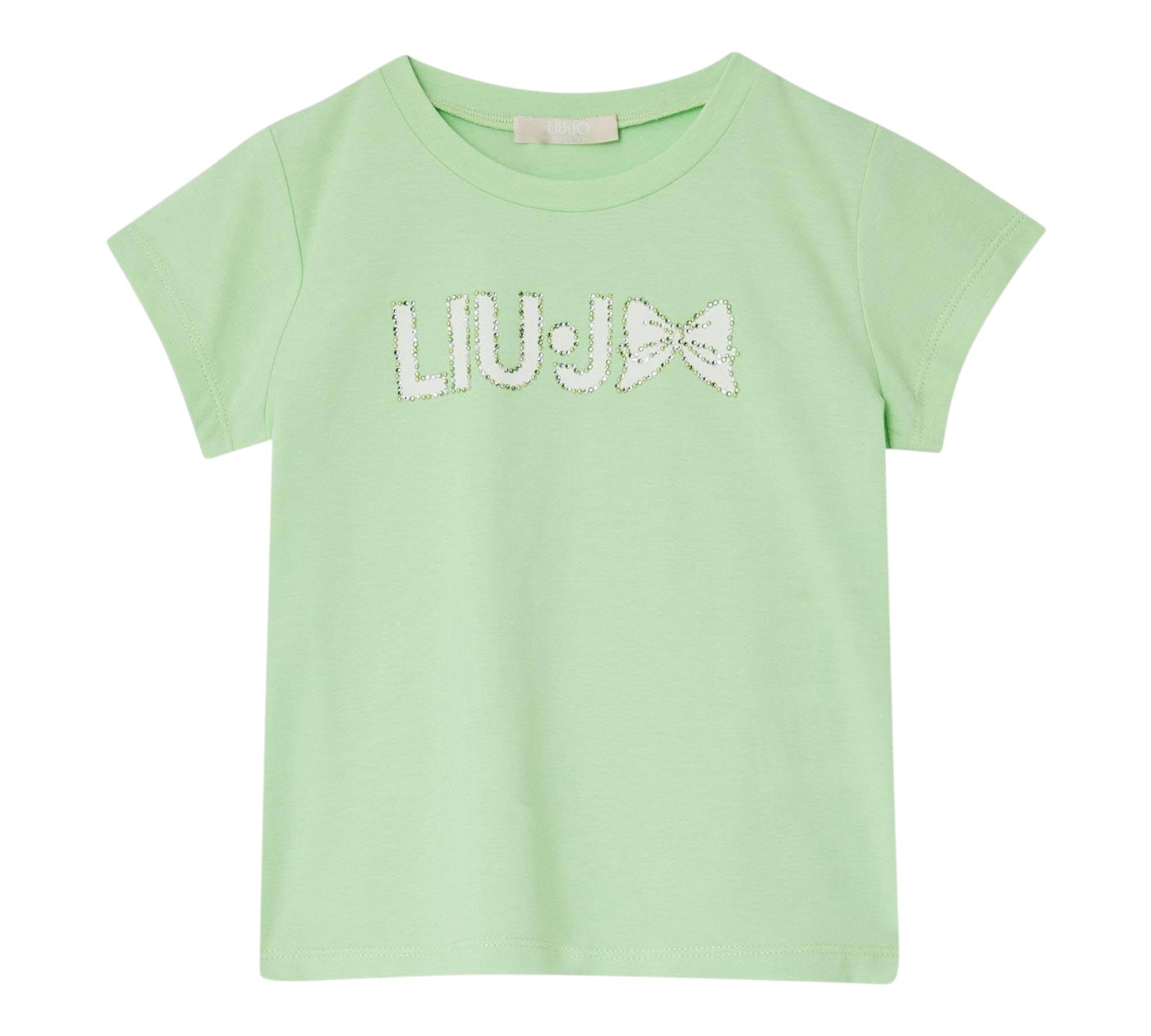 Liu Jo T-Shirt Girocollo Tinta Unita con Brillantini per Neonata KA5081NX VERDE LIU JO 