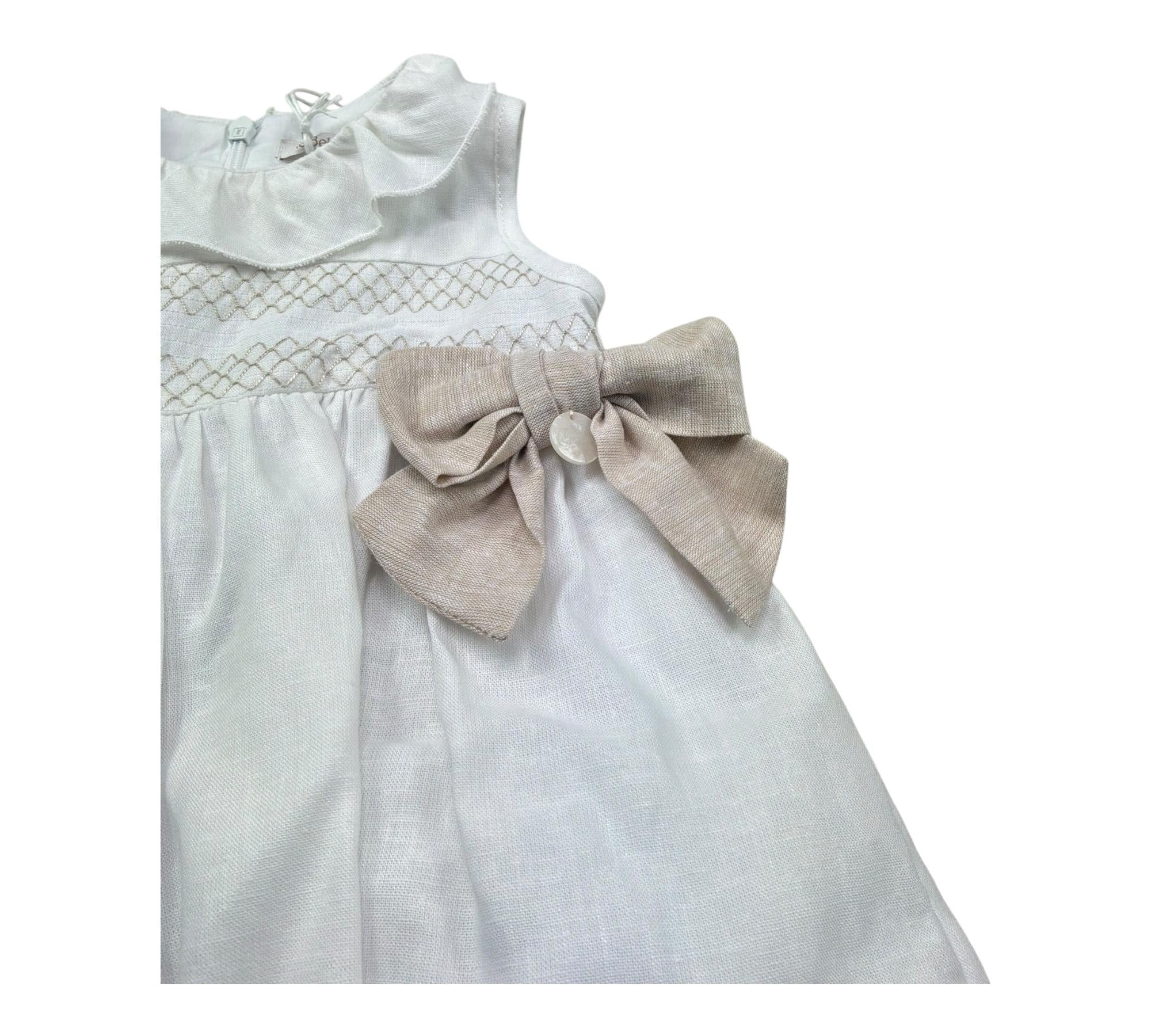 Le Bebe Abito Giromanica Tinta Unita con Fiocchi per Neonata LBG6281 BIANCO LE BEBE 