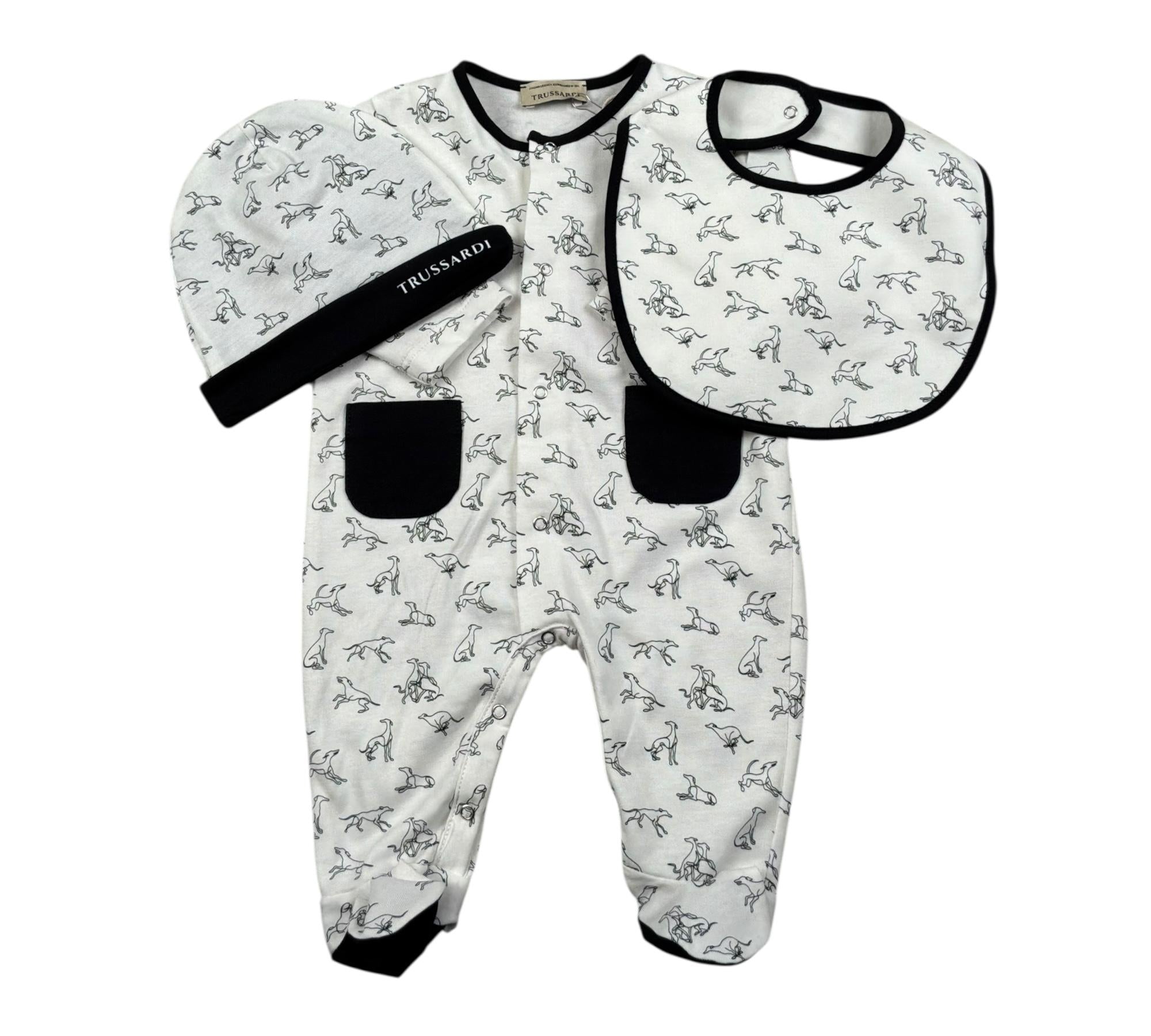 Trussardi Set 3 Pezzi Tutina-Cappello-Bvetta per Neonato TLP26003TU BIANCO TRUSSARDI 