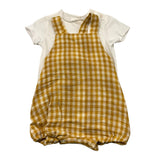 Teddy E Minou Completo Bicolore Salopette-T-Shirts Bianco/Giallo Per Neonata