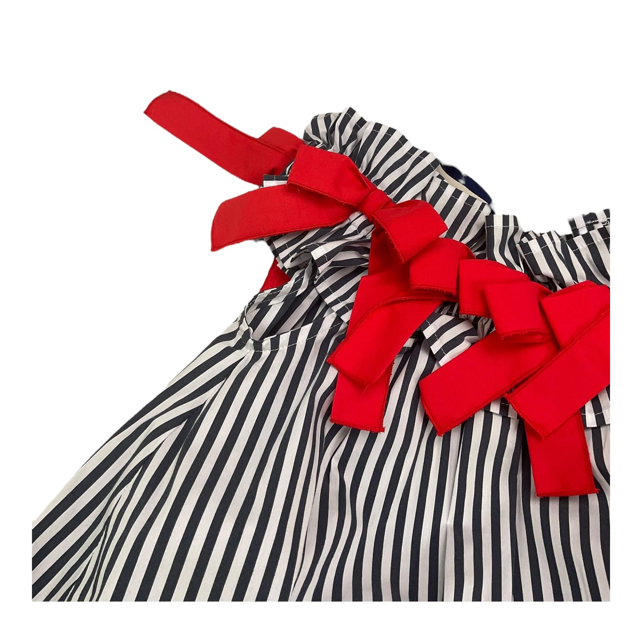 abito giromanica fantasia a righe con fiocchi in contrasto BS10WB023 BIANCO/BLU PICCOLA LUDO 