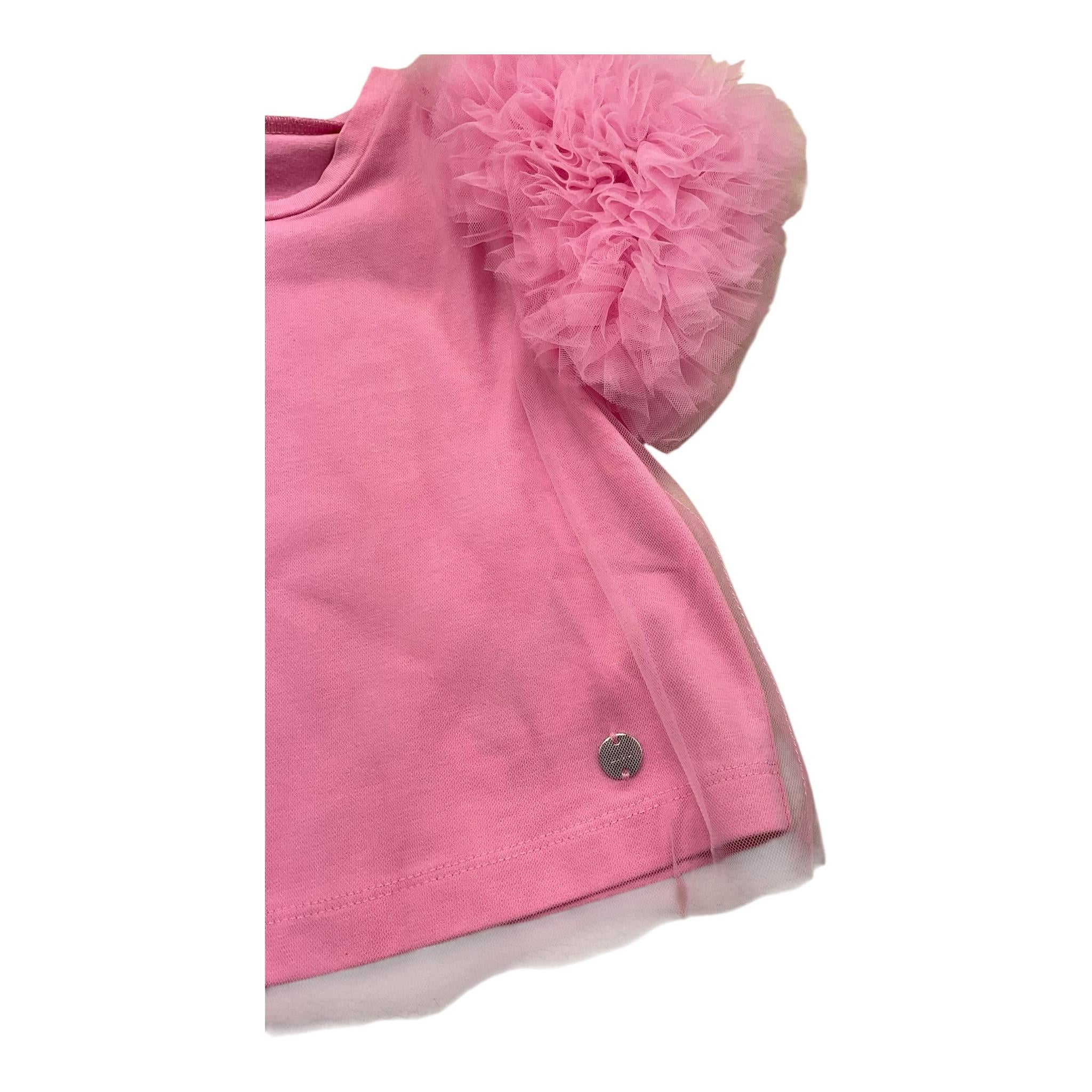 Liu Jo T-Shirt Girocollo Tinta Unita con Tulle per Neonata KA5127 ROSA LIU JO 