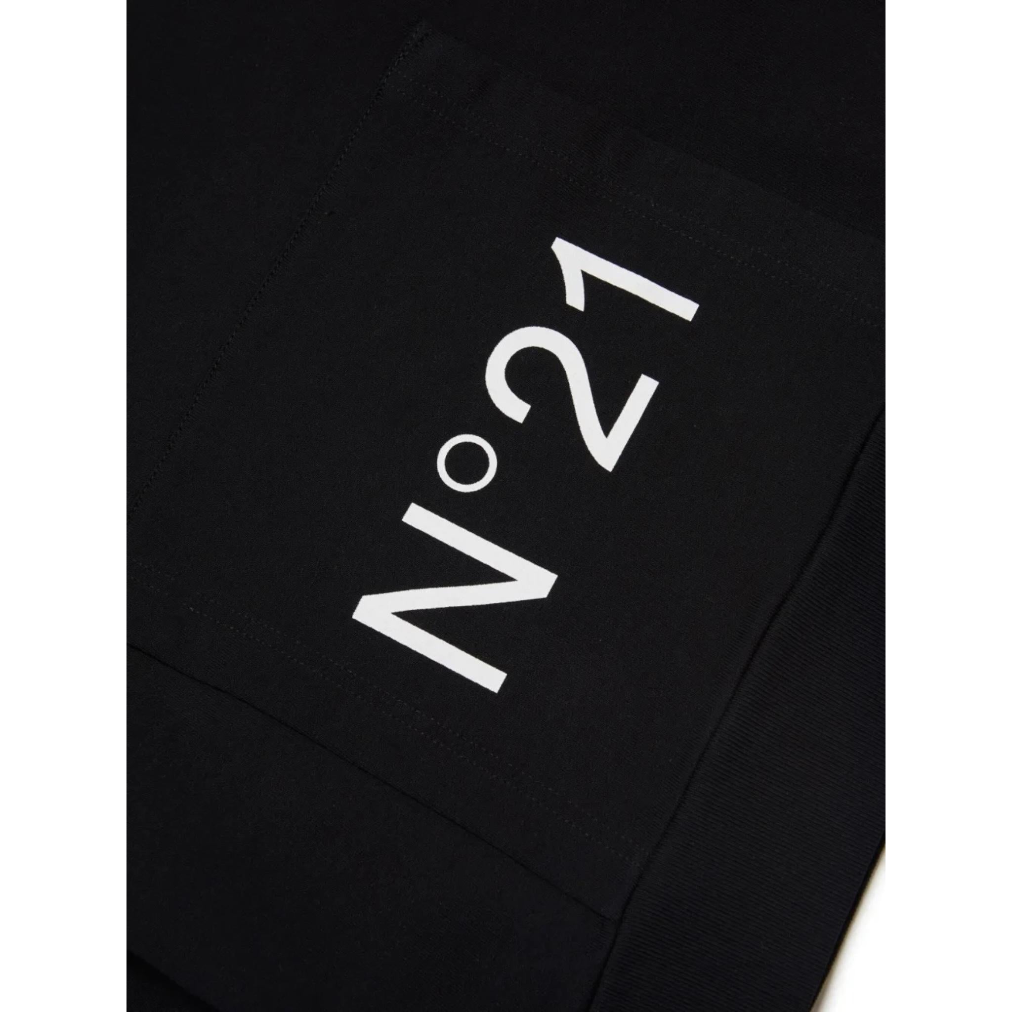 N°21 felpa tinta unita con cappuccio e logo Nero per Bambino N21893 NERO N°21 