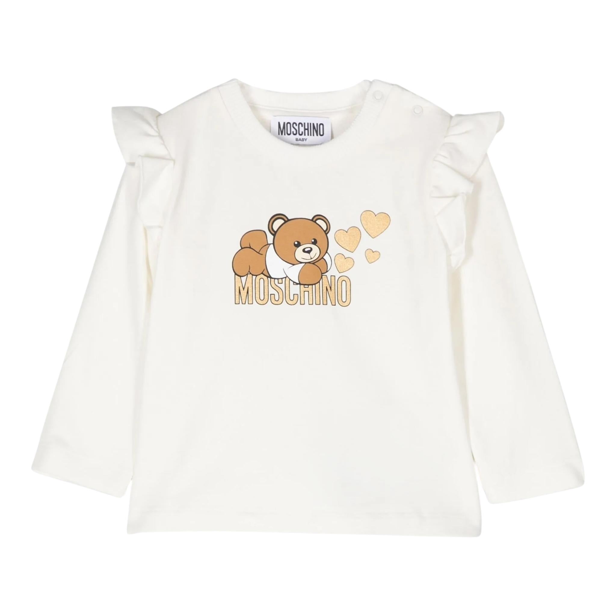 MOSCHINO shirt girocollo tinta unita con stampa in contrasto Panna per Neonata MDO00RX PANNA MOSCHINO 