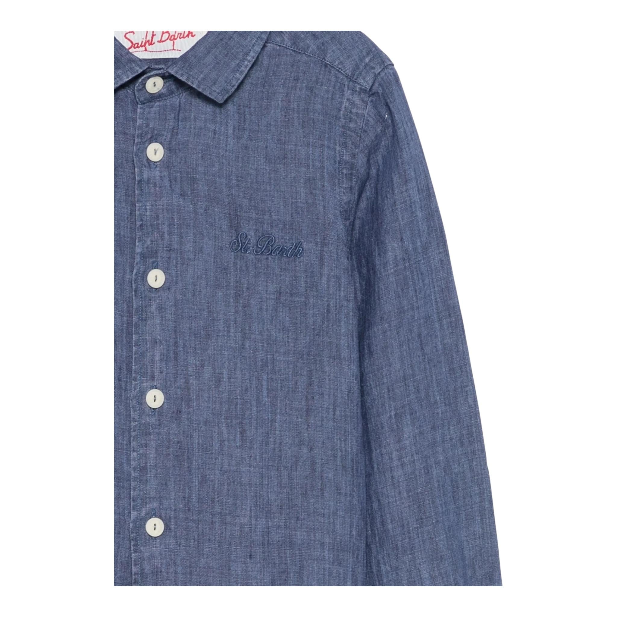 Saint Barth Camicia Tinta Unita con Logo per Bambino LINENDENIM BLU SAINT BARTH 