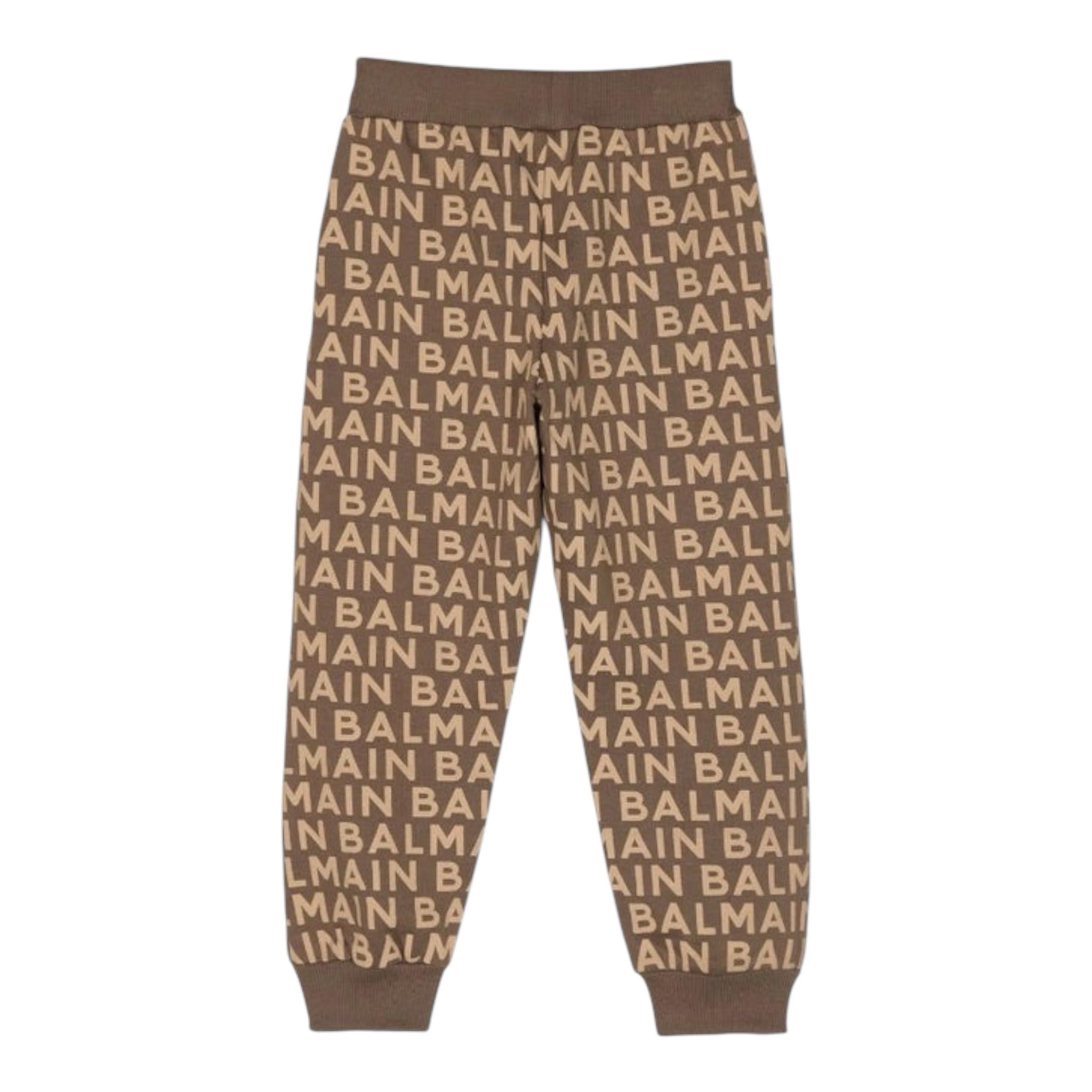 BALMAIN pantalone tinta unita con stampe logo Beige per Bambino BT6Q40 BEIGE BALMAIN 