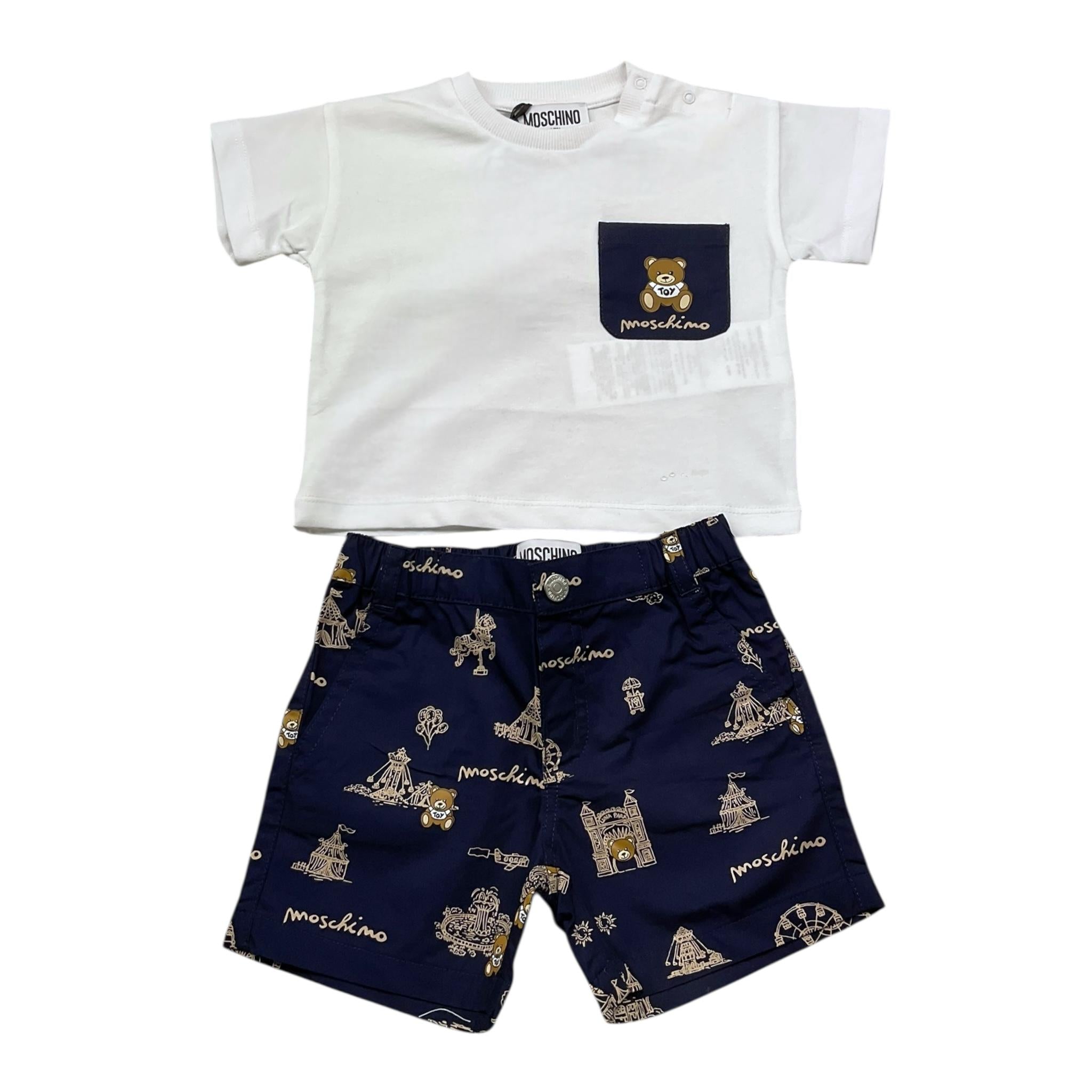 Moschino Completo 2 Pezzi T-Shirt-Bermuda Bicolore per Neonato MUG01C BIANCO/BLU MOSCHINO 